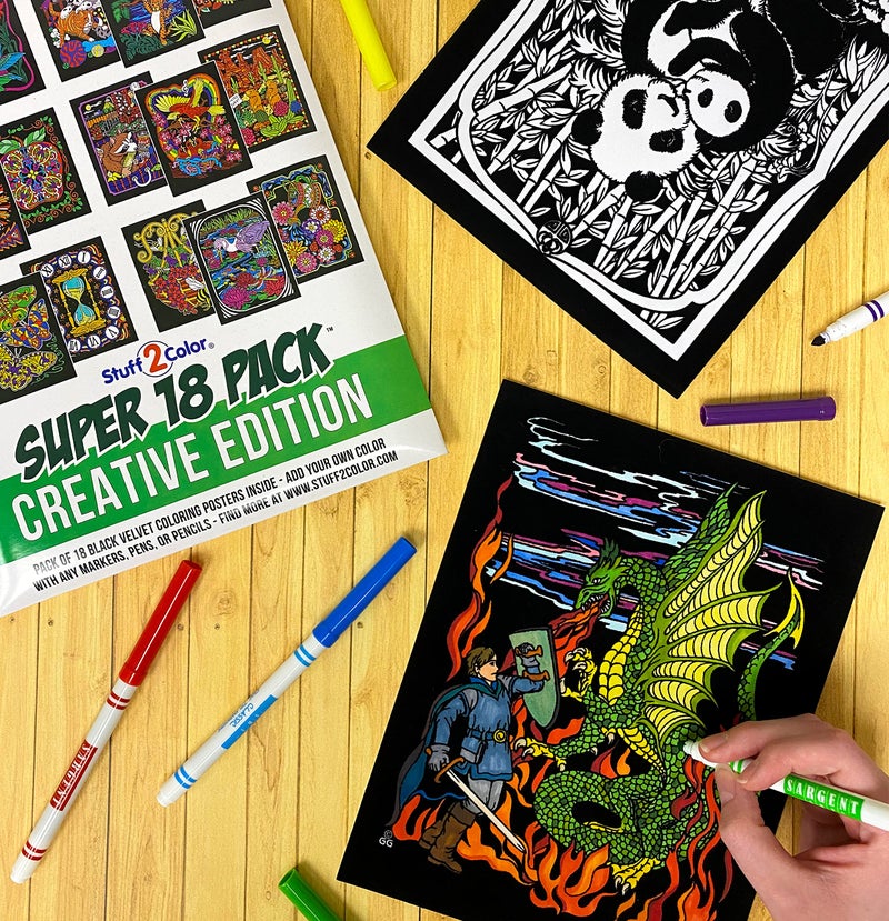 Stuff2Color عبوة ضخمة من 54 ملصق تلوين من المخمل الناعم (تصاميم فريدة) - حرف يدوية ونشاط تلوين لجميع الأعمار - رائعة للمشاريع الجماعية، دور الرعاية، الفصول الدراسية، ومراكز إعادة التأهيل - Image 4